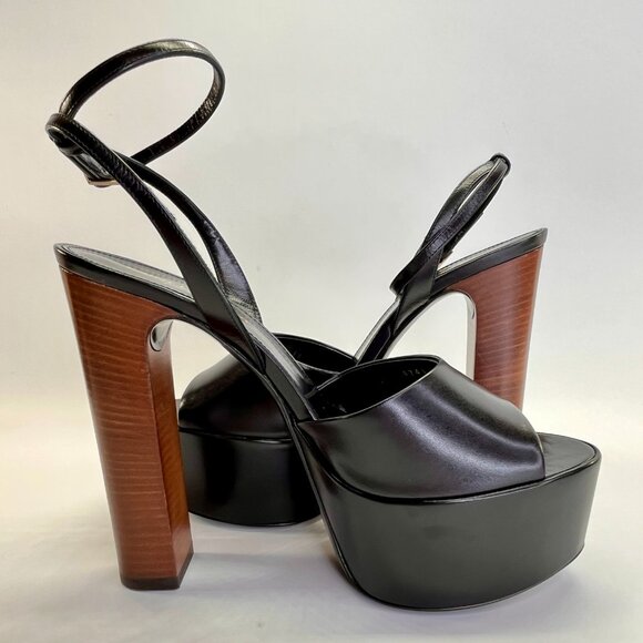 Saint Laurent Jodie Size 8B Calf Leather Ankle-Strap Platform Sandals Nero Color - Picture 7 of 16